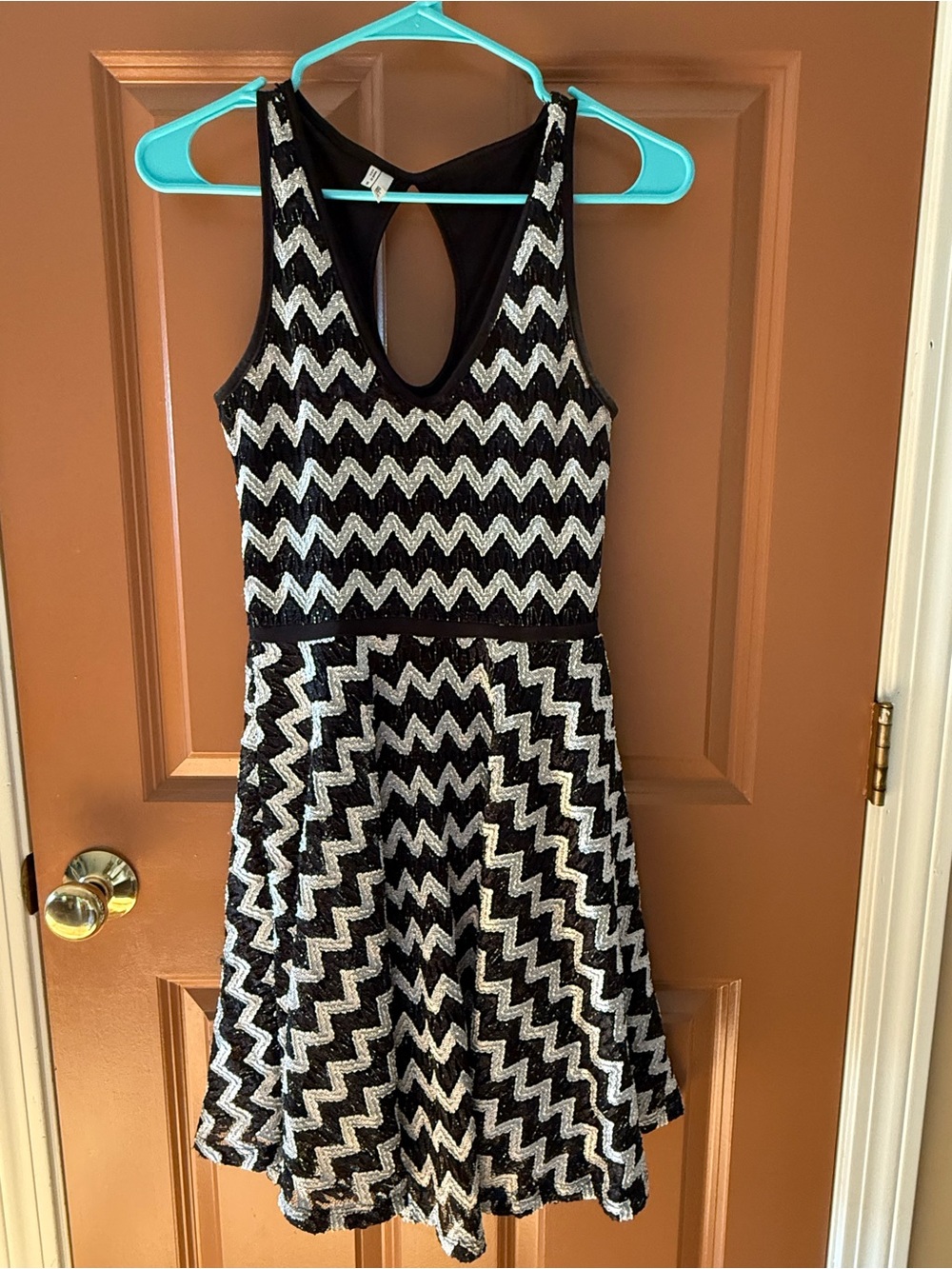 Studio Y Black and Silver Chevron Sequin Party Dress